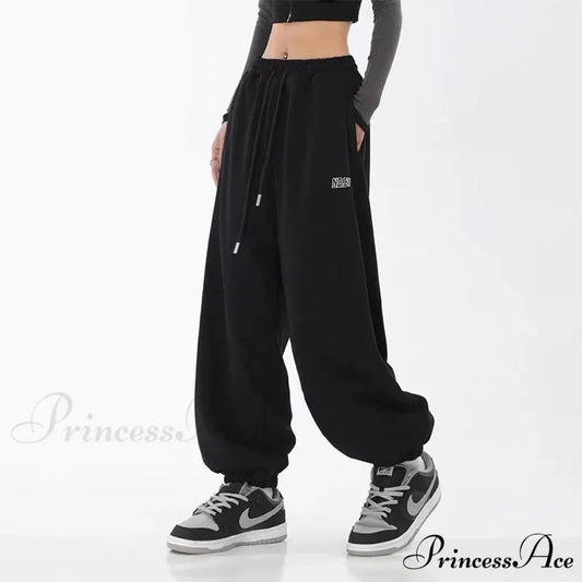 Hip Hop Message Drawstring Running Trousers Black / S pants-241228