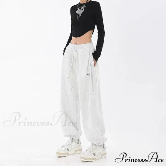 Hip Hop Message Drawstring Running Trousers WHITE / S pants-241228
