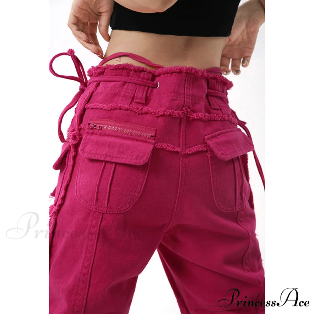 Hip Hop Red Vintage Cargo Jeans