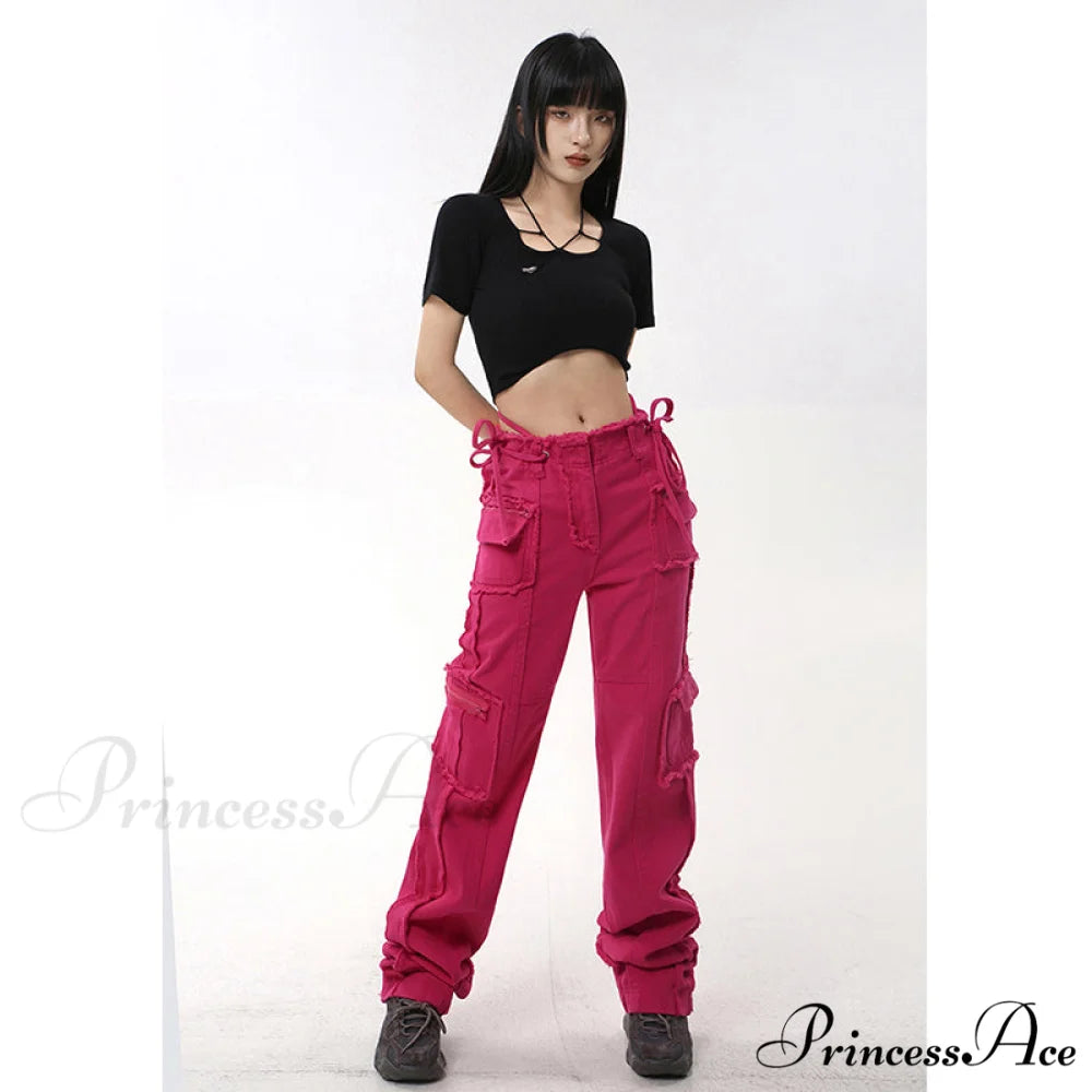 Hip Hop Red Vintage Cargo Jeans