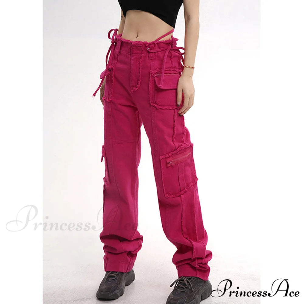 Hip Hop Red Vintage Cargo Jeans Red / S