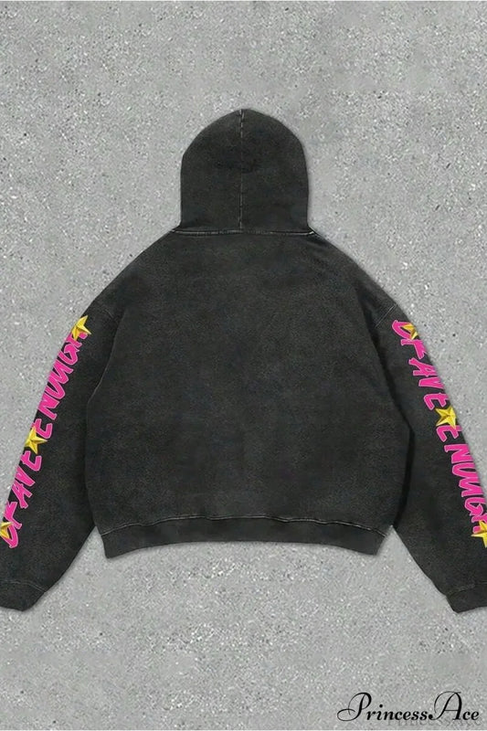 Hip-Hop Rock Character Letter Print Loose Hoodie