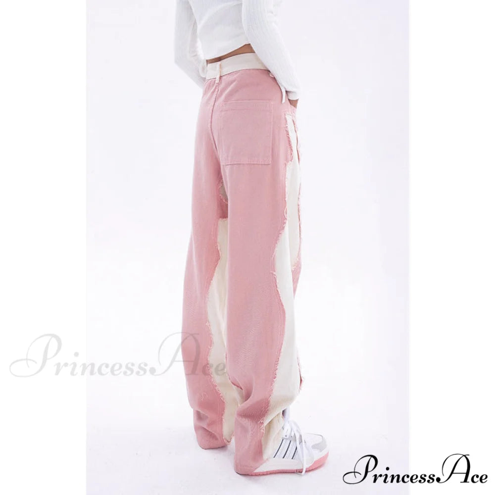Hip Hop Street Style Pink White Baggy Jeans