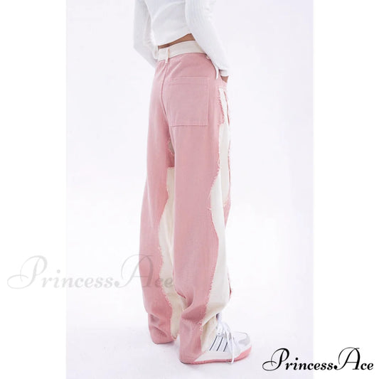 Hip Hop Street Style Pink White Baggy Jeans