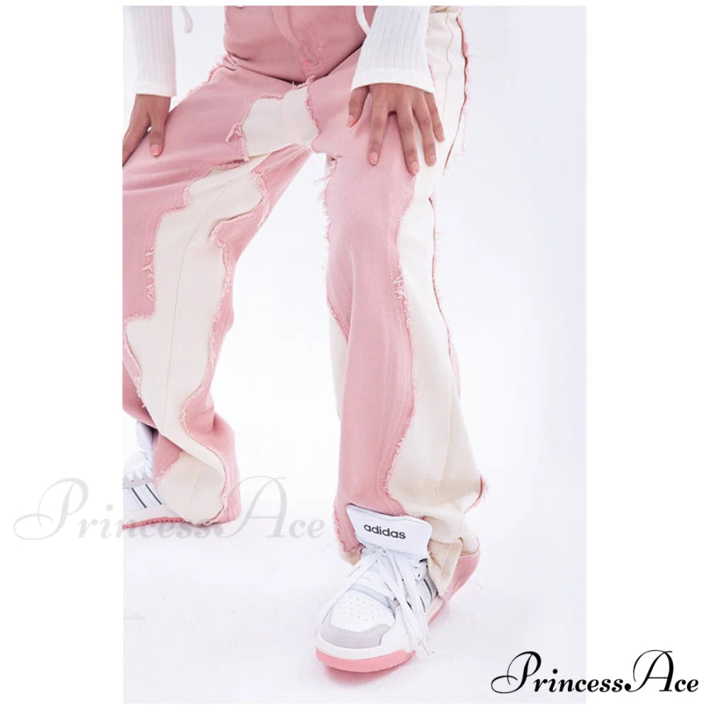 Hip Hop Street Style Pink White Baggy Jeans