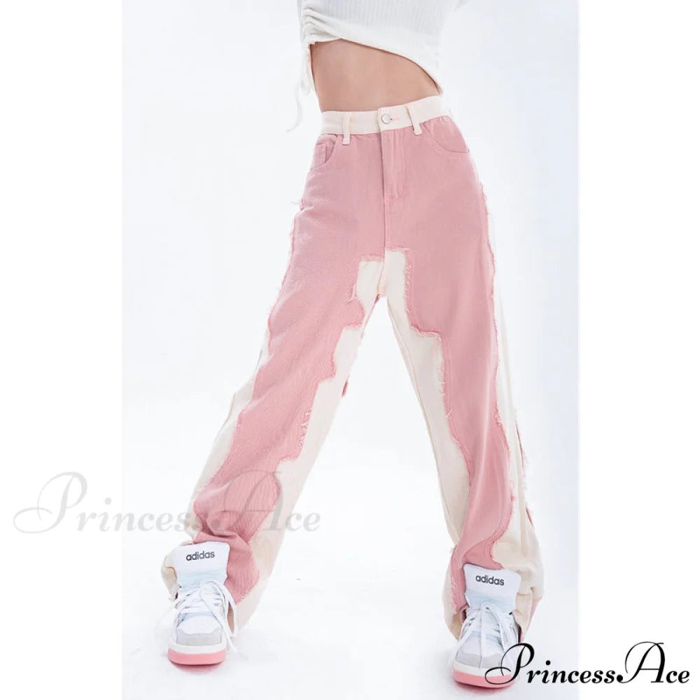 Hip Hop Street Style Pink White Baggy Jeans