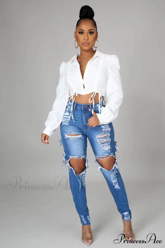 Hole Ripped High Waist Push Up Pants