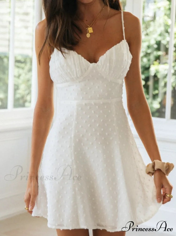 Holiday Solid White Mini Strapless Dress - Women’s Summer Sleeveless Cotton Dot Dress L / WHITE