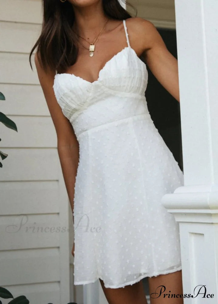 Holiday Solid White Mini Strapless Dress - Women’s Summer Sleeveless Cotton Dot Dress L / BLUE
