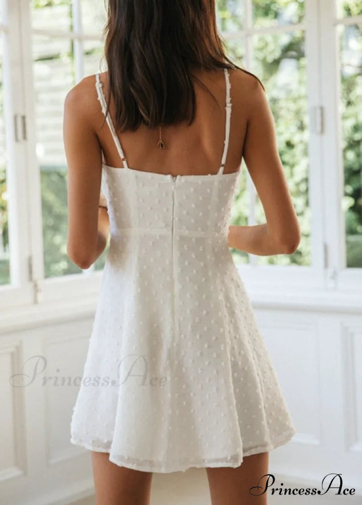 Holiday Solid White Mini Strapless Dress - Women’s Summer Sleeveless Cotton Dot Dress XL / WHITE