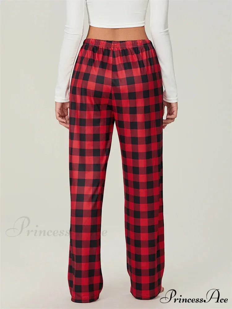 Holiday Tartan Pattern Lace-Up Stretchy Lounge Pant pant-250223