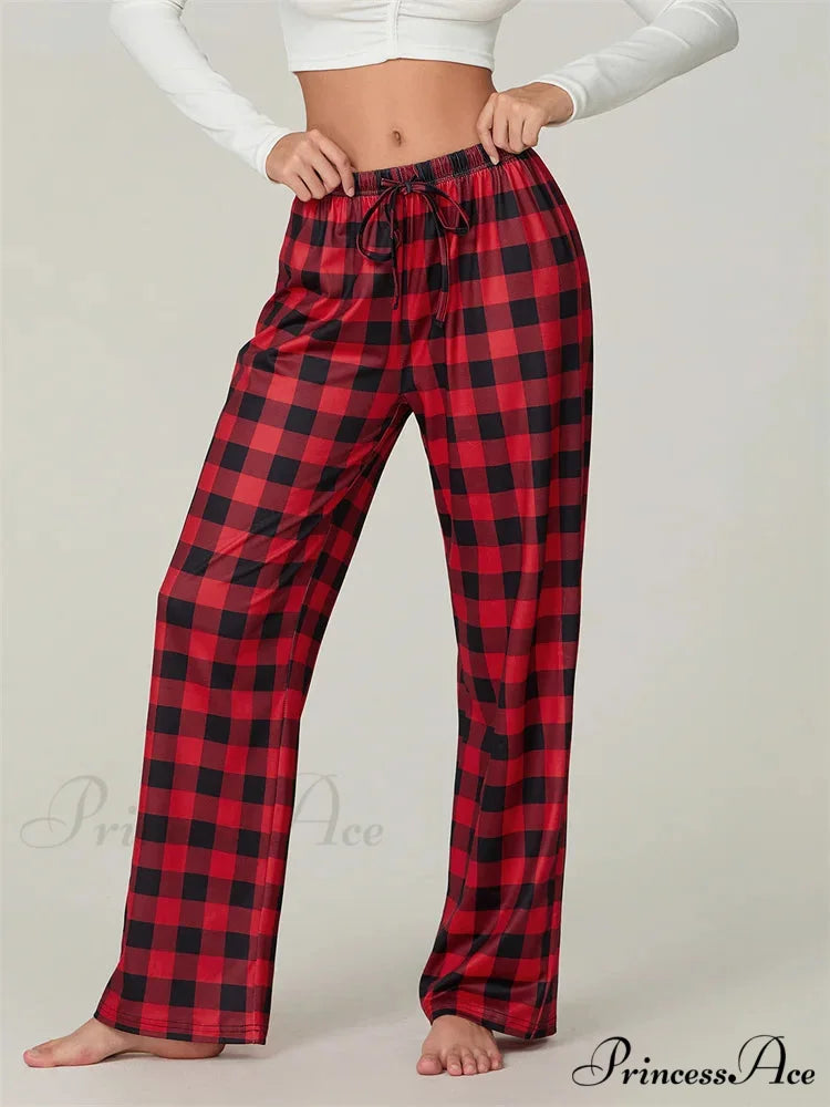 Holiday Tartan Pattern Lace-Up Stretchy Lounge Pant pant-250223