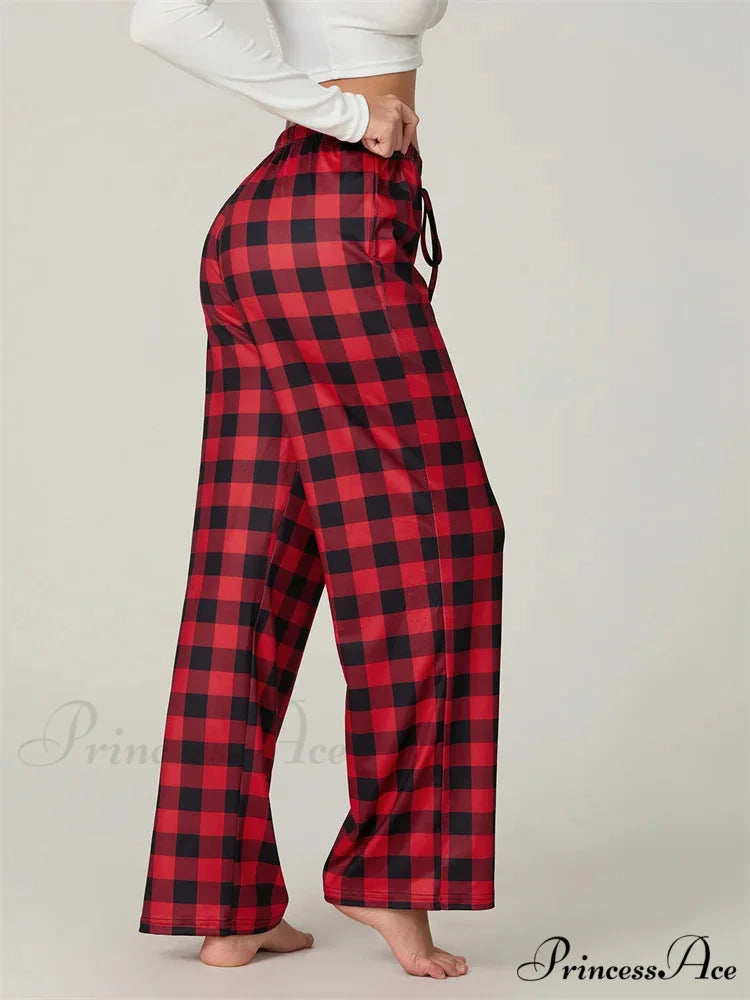 Holiday Tartan Pattern Lace-Up Stretchy Lounge Pant pant-250223