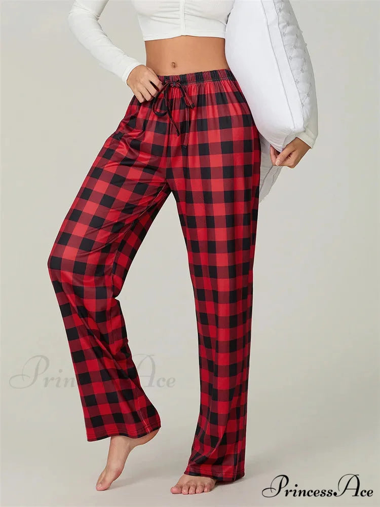Holiday Tartan Pattern Lace-Up Stretchy Lounge Pant pant-250223