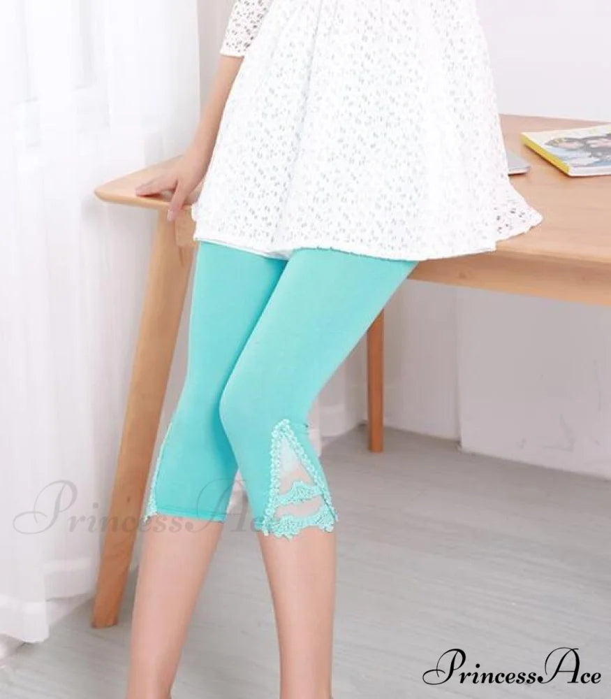 Hollow Lace Stretch Leggings Lace blue / S
