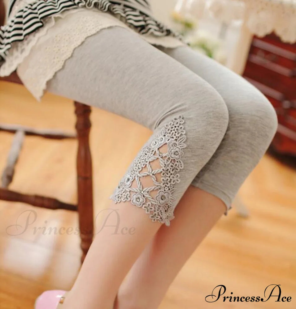 Hollow Lace Stretch Leggings Gray 3 / S