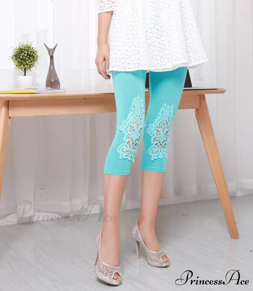 Hollow Lace Stretch Leggings Hollow out blue / S