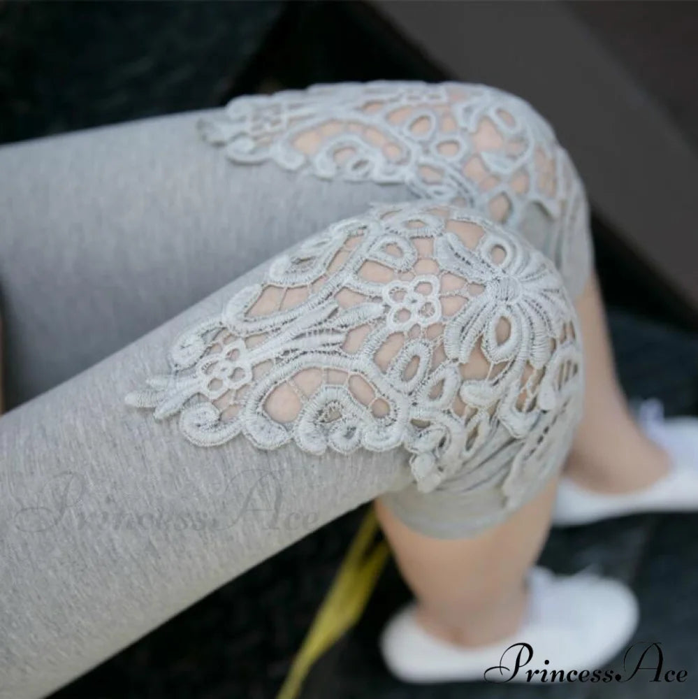 Hollow Lace Stretch Leggings Hollow out Gray / S