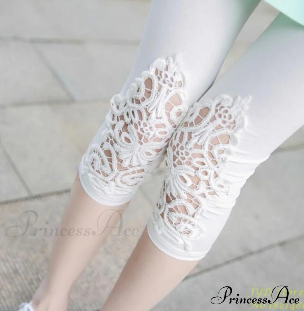 Hollow Lace Stretch Leggings White 1 / S