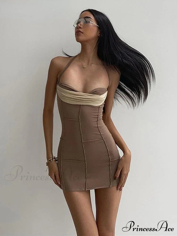 Hollow Out Chest Wrapping V Neck Mini Dress