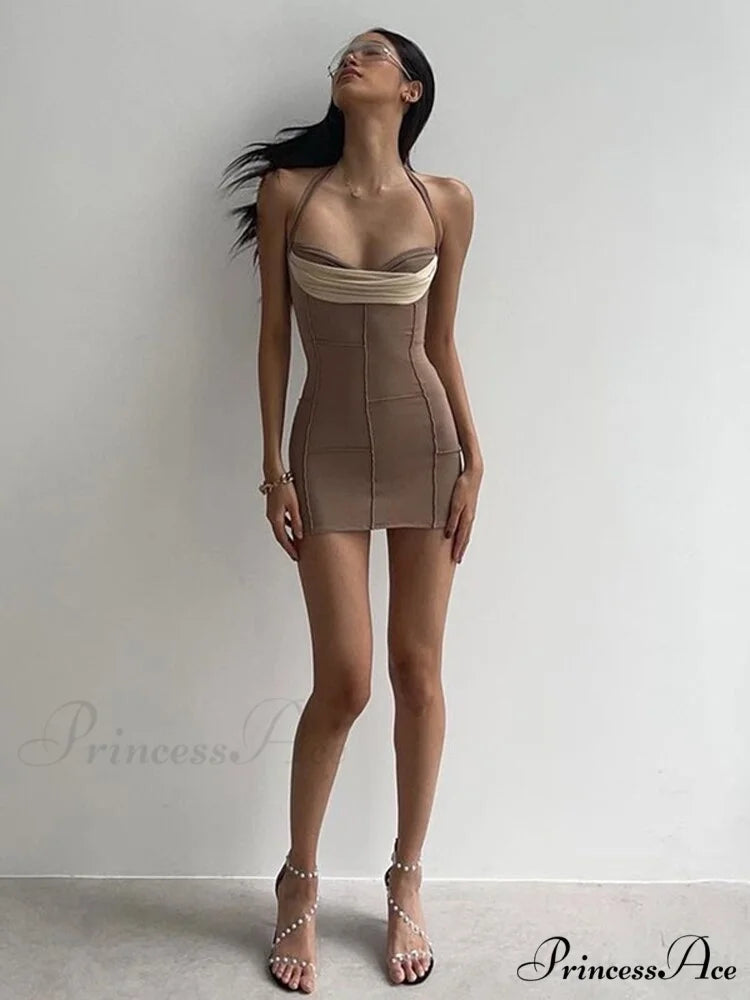 Hollow Out Chest Wrapping V Neck Mini Dress
