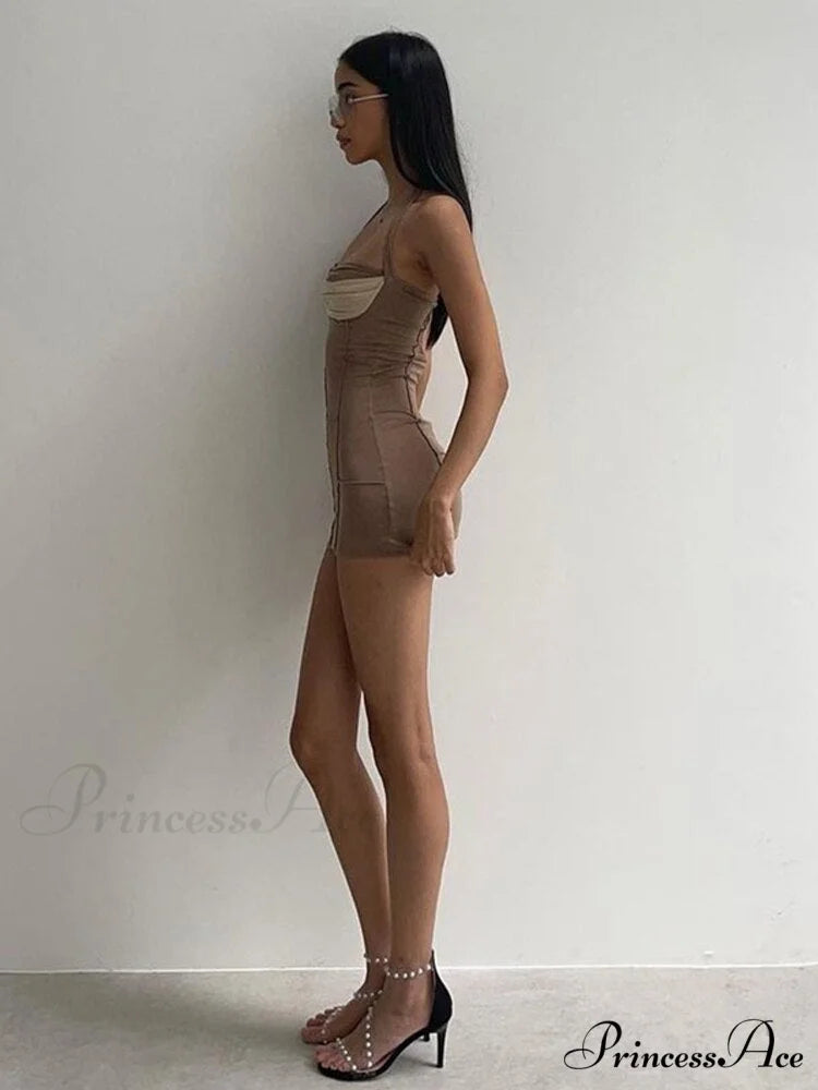 Hollow Out Chest Wrapping V Neck Mini Dress