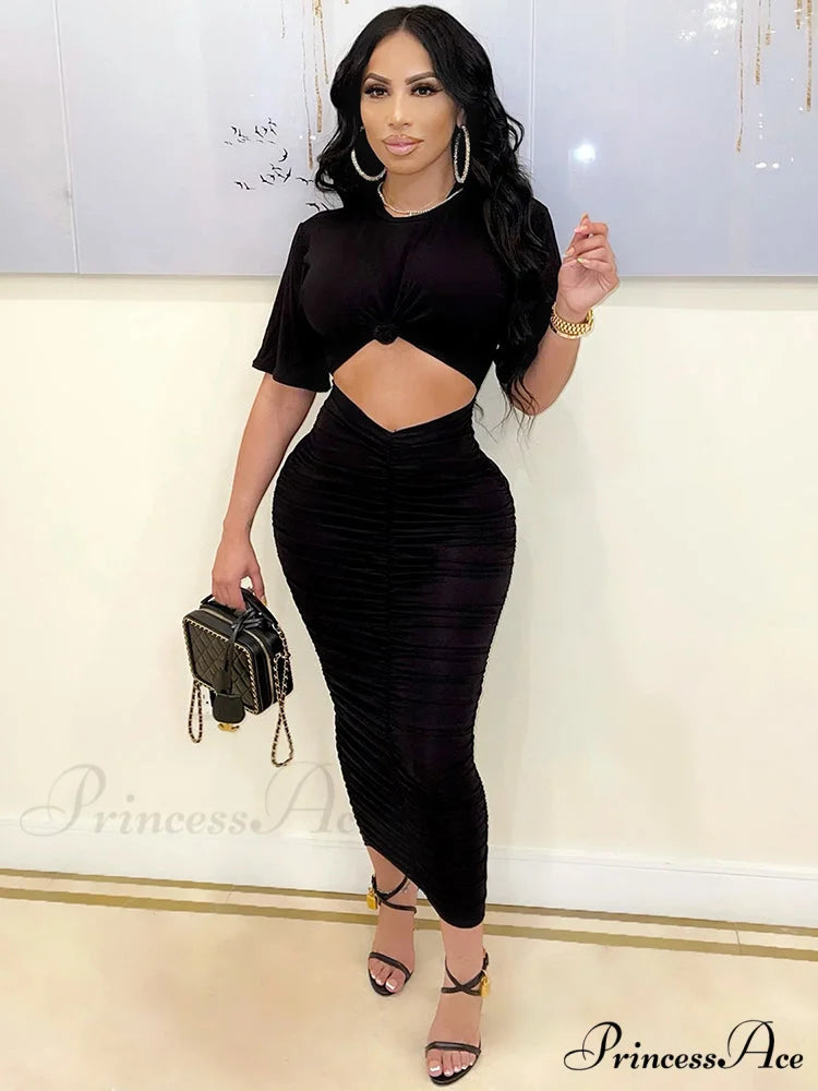 Hollow Out Graceful Mini Crop Top Black / L