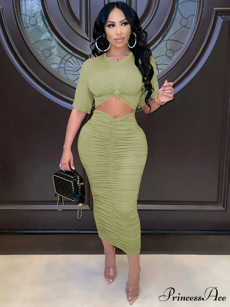 Hollow Out Graceful Mini Crop Top Green / L