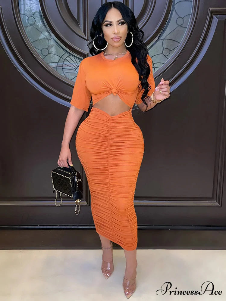 Hollow Out Graceful Mini Crop Top Orange / L