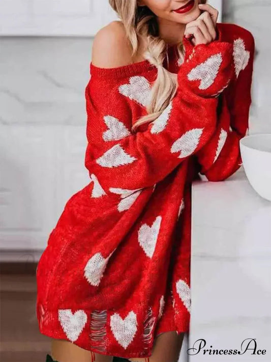 Hollow Out Hole Charming Heart Sweater Dress