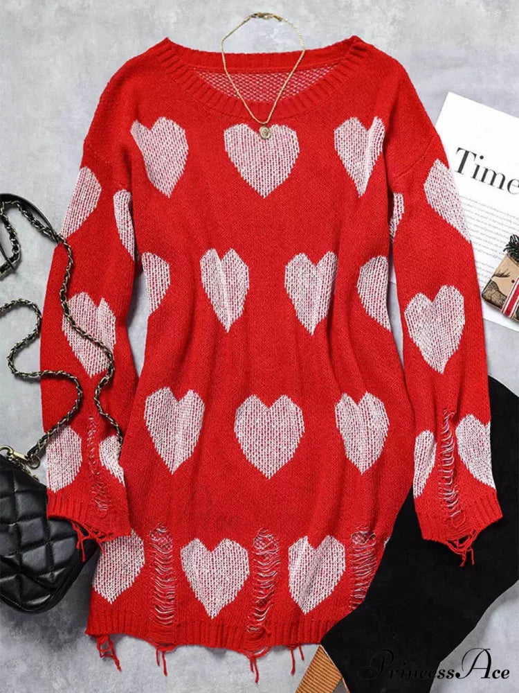 Hollow Out Hole Charming Heart Sweater Dress