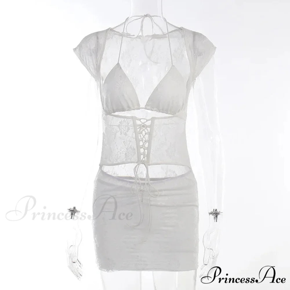 Hollow Out Jacquard Lace Co-ords Set Mini Dress