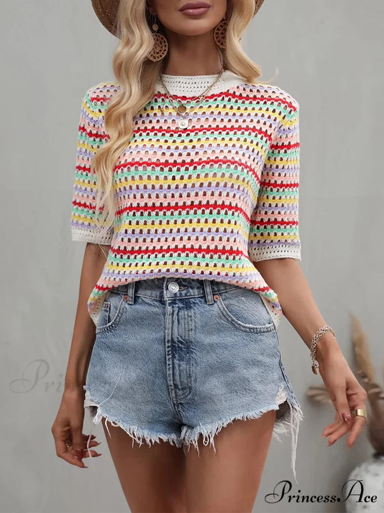 Hollow Out Knitted Trendy Crochet Tank Top Apricot / L