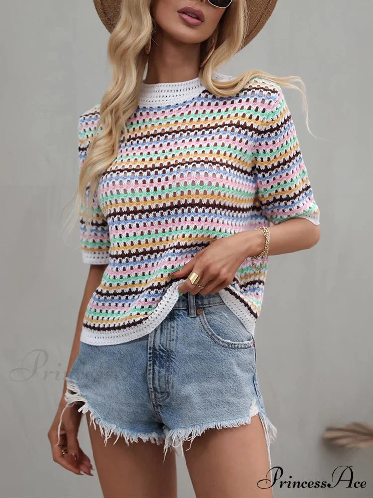Hollow Out Knitted Trendy Crochet Tank Top White / L