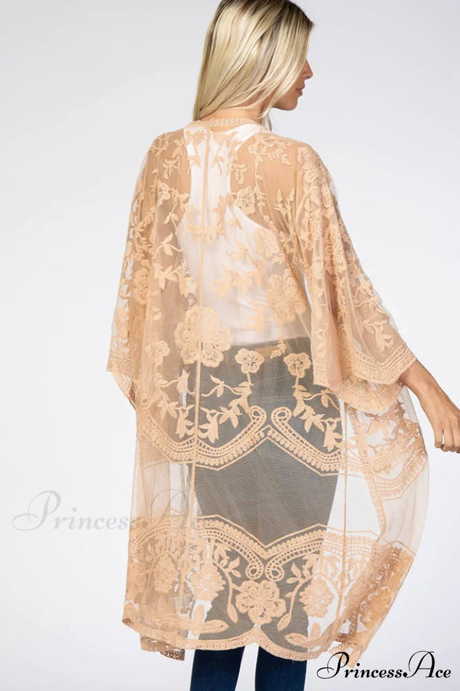 Hollow Out Lace Charming Kimono Cover Up
