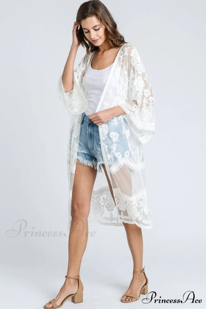 Hollow Out Lace Charming Kimono Cover Up