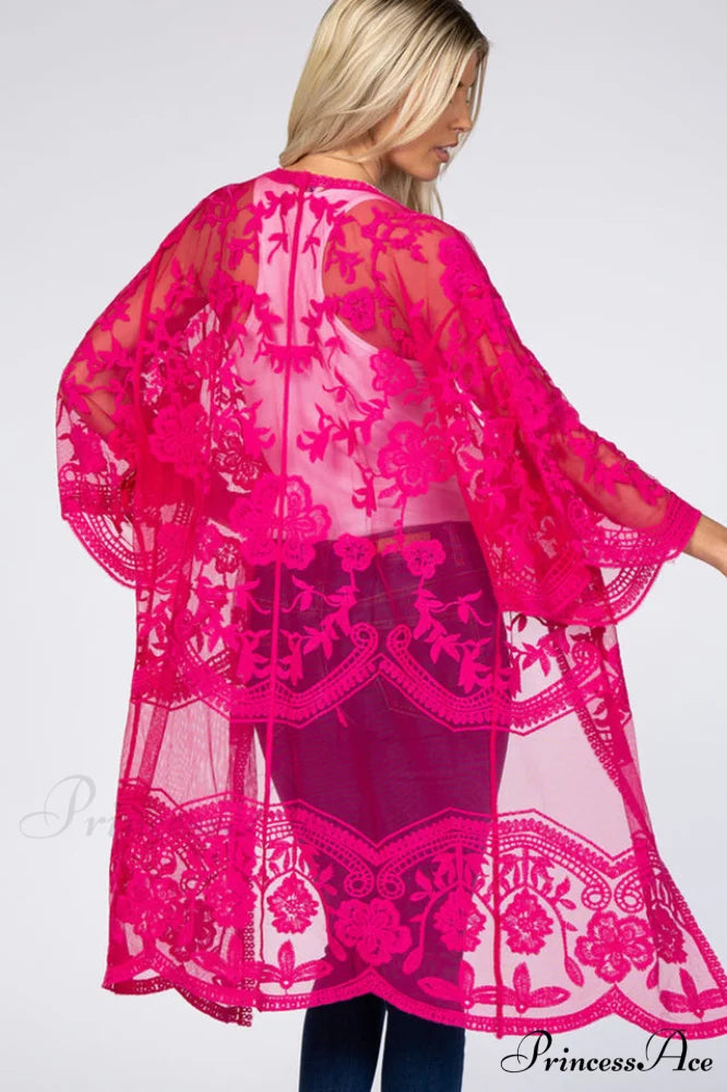 Hollow Out Lace Charming Kimono Cover Up