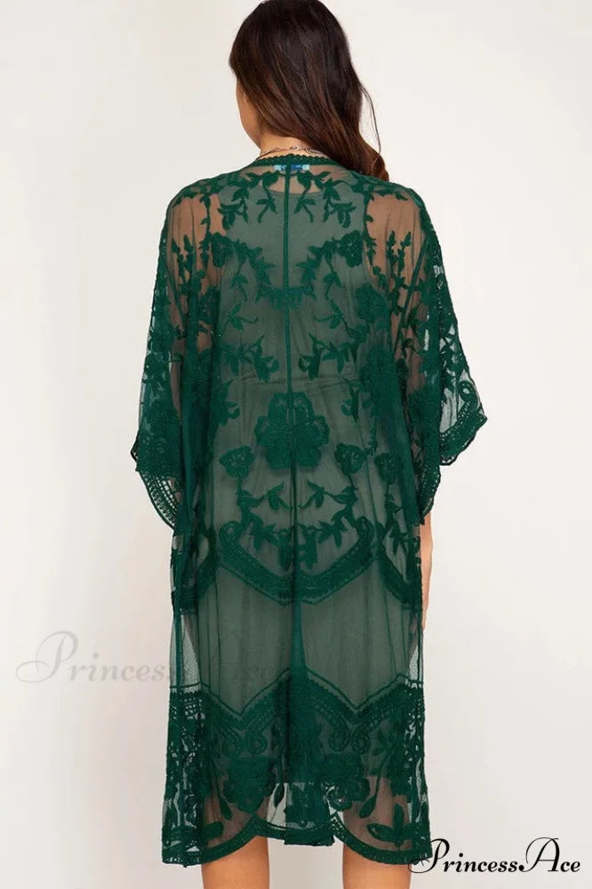 Hollow Out Lace Charming Kimono Cover Up