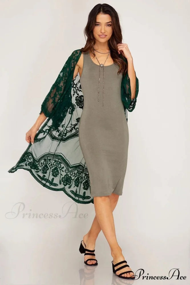 Hollow Out Lace Charming Kimono Cover Up