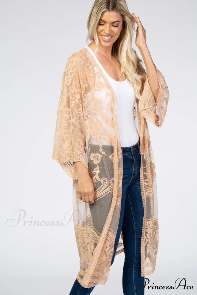 Hollow Out Lace Charming Kimono Cover Up
