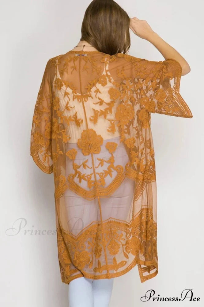 Hollow Out Lace Charming Kimono Cover Up
