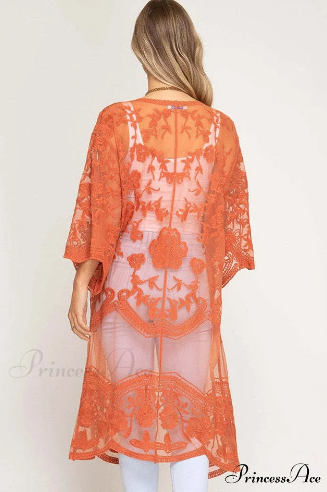 Hollow Out Lace Charming Kimono Cover Up