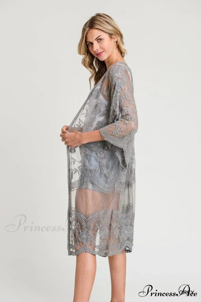 Hollow Out Lace Charming Kimono Cover Up