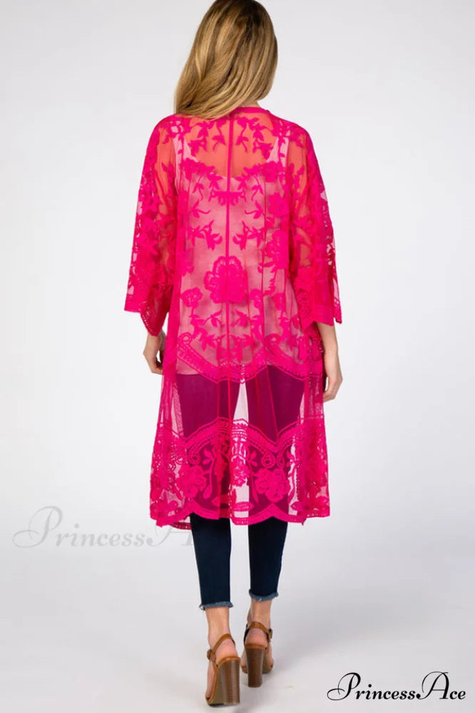Hollow Out Lace Charming Kimono Cover Up