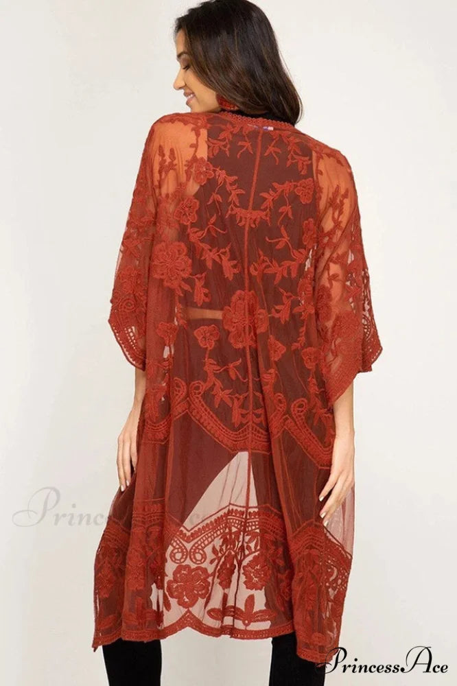 Hollow Out Lace Charming Kimono Cover Up