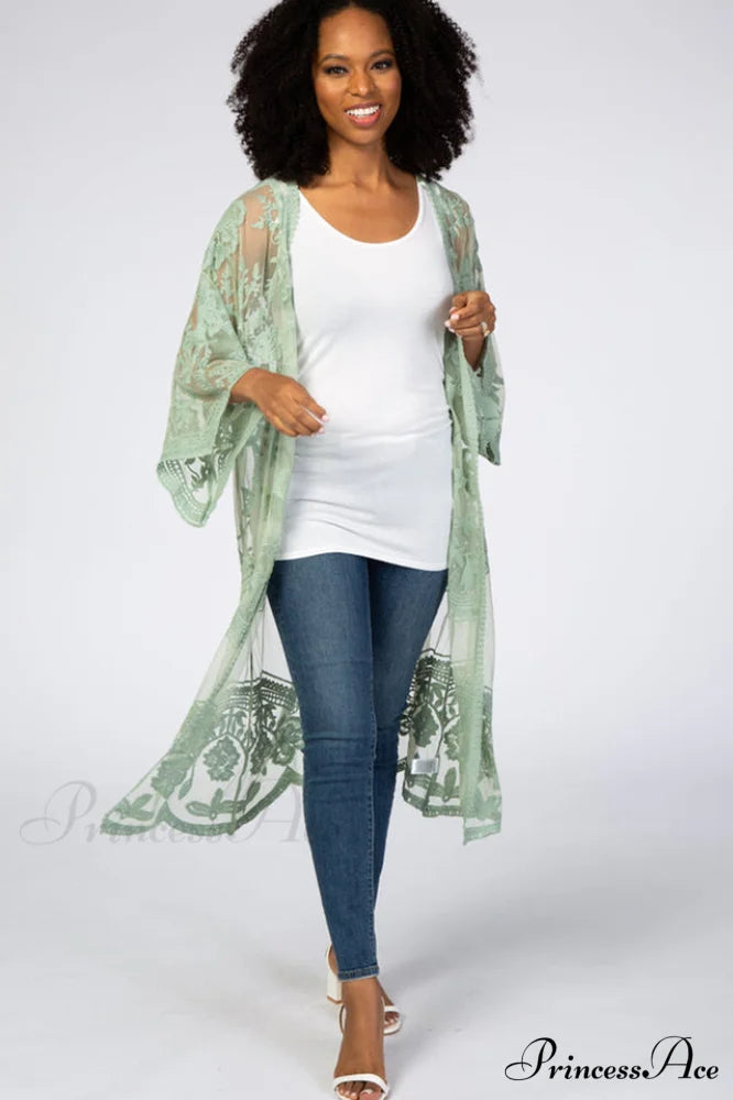 Hollow Out Lace Charming Kimono Cover Up