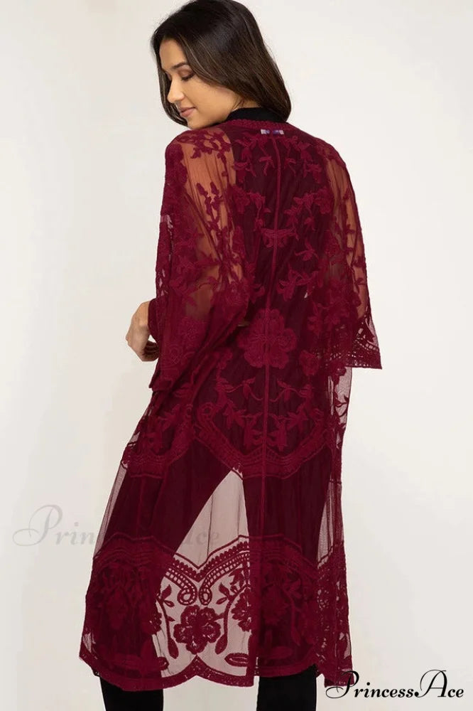 Hollow Out Lace Charming Kimono Cover Up