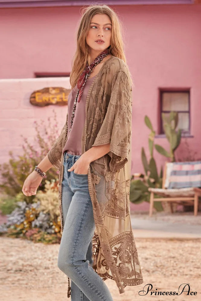 Hollow Out Lace Charming Kimono Cover Up