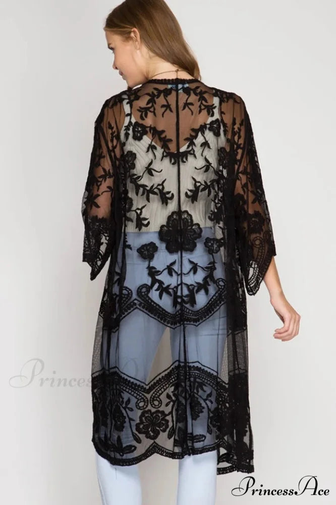 Hollow Out Lace Charming Kimono Cover Up