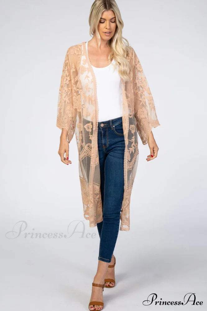 Hollow Out Lace Charming Kimono Cover Up